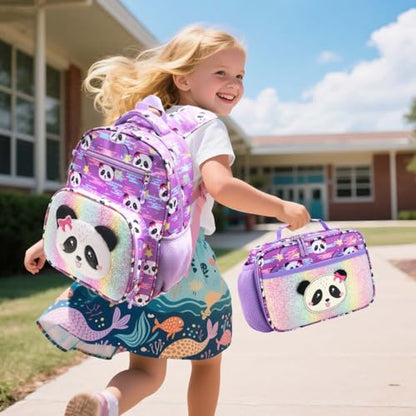 RHCPFOVR Kids Backpack for Girls - Girls Backpack 3-8 Ages Panda for Kids 15 Inch School Bookbag for Kindergarten Elementary School Bookbag for Girl 1st 2nd Grade - style: Panda