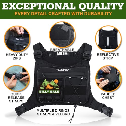 Billy Bale Sports Chest Bag – Lightweight, Outdoor Water-Resistant Adjustable EDC Front Tactical Pack for Hunting, Hiking, Running, Cycling, Travel - Compact & Durable Vest For Men & Women