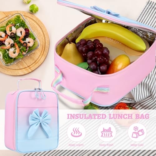 DIGOBAY Backpack for Girls, 3PCS Girls Backpack for School with Lunch Bag Pencil Case, Cute Kids Teens Bookbag for Kindergarten Elementary Preschool Middle School - color: Gradient Pink-blue