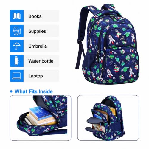 MYGOO Boys School Backpack Campus Astro Navy Bookbag for Elementary Middle School Ages 5-12, 17 inch Large Capacity 24L Kids Student Travel Bags - color: Campus Astro Navy