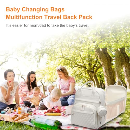 Astro alan Baby Diaper Bag with Changing Station, Waterproof Diaper Bag Backpack for Moms Dads with USB Charging Port, Baby Shower Gifts, Large Capacity diaper backpack, Beige - color: Vegan Leather Beige