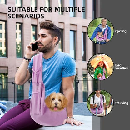 Dog Carrier Sling - Reversible Puppy Carrier Purse with Storage Pocket, Hand-Free Dog Sling Carrier for Carry Small Dogs and Cats, Travel Safety Harness, Dog and Cat Harness (Purple) - color: Purple