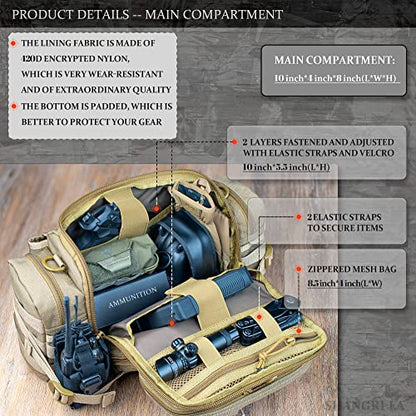SHANGRI-LA Tactical Range Bag Outdoor Sling Backpack Hiking Fanny Waist Pack - color: Tan