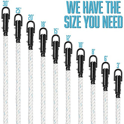 Crown Sporting Goods 1.5" Gym Climbing Rope for Adults - Poly Dacron Twist with Carabiner Eyehook - Strength Conditioning, Physical Education Fitness Equipment, Home Workout - size: 30'