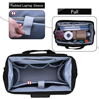 CURMIO Home Health Nurse Bag, Medical Supplies Bag with Padded Laptop Sleeve for Home Visits, Health Care, Hospice, Bag ONLY, Black (Patent Pending) - color: Black
