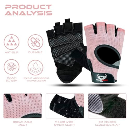 BEAST RAGE Fingerless Weight Lifting Gloves with Palm Protection Padding, Breathable Lightweight Gym Gloves for Men, Women, Weightlifting, Cycling, Exercise, Training Pull Up - color: Pink, size: X-Large