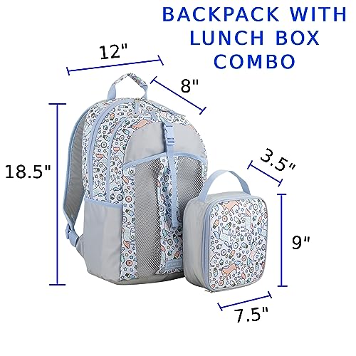 FUEL Lunch Backpack Set Teens Student Water Resistant Bookbag Bag Soft Reusable Insulated Cooler Lunch Box Thermal Travel Office Lunch Bag, Light Blue Magic Donuts - color: Magic Donuts