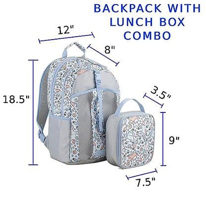 FUEL Lunch Backpack Set Teens Student Water Resistant Bookbag Bag Soft Reusable Insulated Cooler Lunch Box Thermal Travel Office Lunch Bag, Light Blue Magic Donuts - color: Magic Donuts