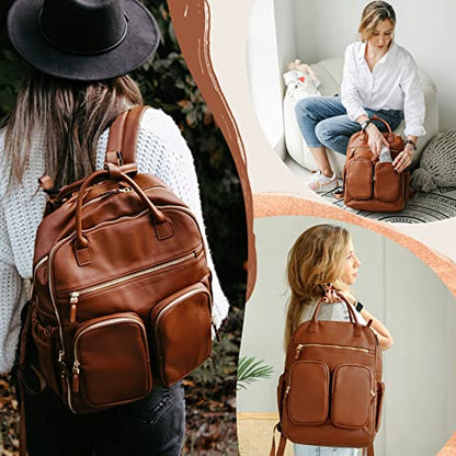 MOMINSIDE Diaper Bag Backpack, Leather Baby Bag with 18 Pockets, Diaper Backpack for Women Mom, Travel Baby Bag for Girl Boy, Large Wet Pocket, 4 Insulated Pockets, Stroller Straps, Brown - color: Brown