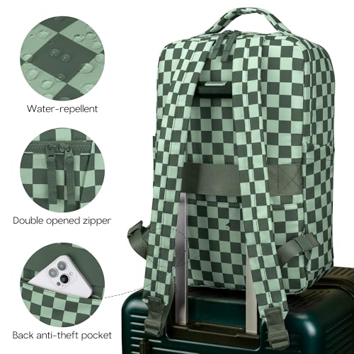 Checkered Backpack for Women Fashion Backpacks with Laptop and Multi Compartment for Travel and Work Bean Green Check - color: Bean Green Check