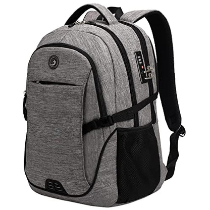 SHRRADOO Anti Theft Laptop Backpack Travel Backpacks with Combination Lock for Women Men College Backpack Computer Bag Fits 17 Inch Laptop,Grey - color: Grey