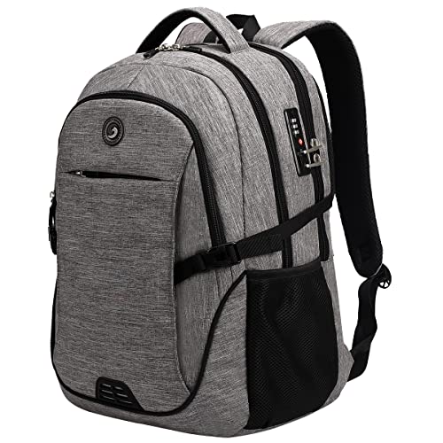 SHRRADOO Anti Theft Laptop Backpack Travel Backpacks with Combination Lock for Women Men College Backpack Computer Bag Fits 17 Inch Laptop,Grey - color: Grey