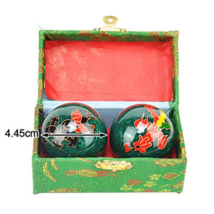 2Pcs Chinese Health Exercise Stress Baoding Balls, Meditation Massage Handball with Box, Hand Exercise Ball for Men Women Hand Exercises and Stress Relief(Color:Green Tai Ji) - color: Green Tai Ji