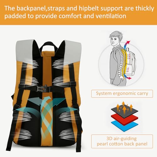 GES 30L Hiking Backpack Lightweight Water Resistant Daypack with Rain Cover & Laptop Compartment for Travel, Camping, trekking, Work（Gray） - color: Grey