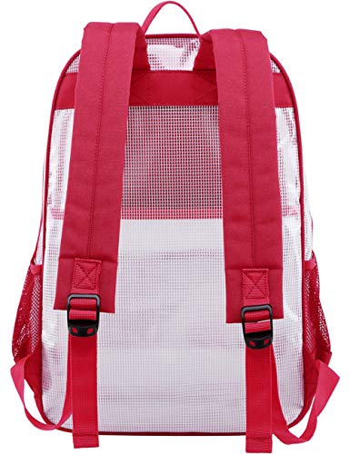 mygreen Heavy Duty Clear Backpack Durable Multi-Pockets See Through Student School Bookbag Waterproof Transparent Beach Girls Travel Bag (Red, Large) - color: Red