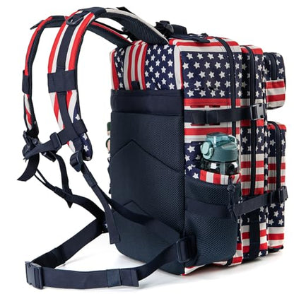 QT&QY 25L/45L Military Tactical Backpack For Men Molle Daypack 3 Day Bug Out Bag Hiking Rucksack With Bottle Holder - color: 45l 2.0 Star Spangled
