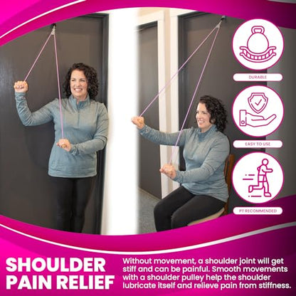 RangeMaster Econo Ranger Shoulder Pulley │ Physical Therapy Exercises │ Aids in Recovery and Rehabilitation │ Increases Mobility │ Wooden Handles for Comfort │ Metal Bracket Door Attachment (Pink) - color: Pink