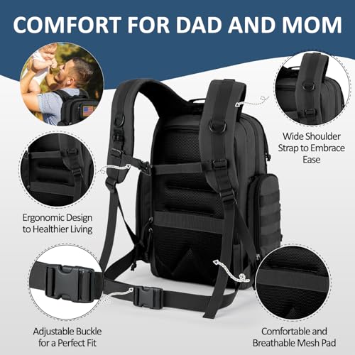 MIRACOL Outdoor Military Diaper Bag: Tactical Style Baby Backpack with Insulated Pockets & Changing Pad - Hiking Camping Essentials for Active Dads - color: Black W/ Changing Mat
