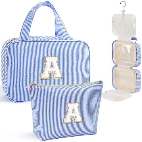 YOOLIFE Birthday Gifts for Women Teenage Girls, Initial Hanging Toiletry Bag for Women Teen Girl, Travel Toiletry Bag Gifts for Mom Daughter Sister Friends, Letter A, Blue - color: Blue, style: A