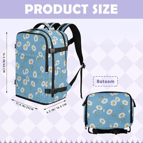 Travel Backpack with Shoe Compartment, 20L Large Capacity Laptop Backpack for Men Women, Daisies Blue Daypack for Traveling Hiking Carry On
