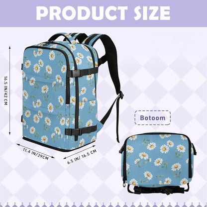 Travel Backpack with Shoe Compartment, 20L Large Capacity Laptop Backpack for Men Women, Daisies Blue Daypack for Traveling Hiking Carry On