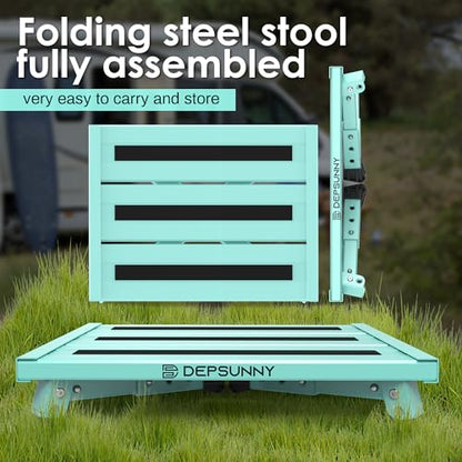 Adjustable Height Aluminum RV Step, Stable Foldable Platform Step Stool, Supports Up to 1,000 lb, Non-Slip Rubber Feet and Platform Mat, Easy to Carry (Green) - color: Green