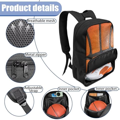 Basketball Backpack With Separate Ball Compartment And Shoes Fit Basketball Volleyball Football - color: Basketball Pattern