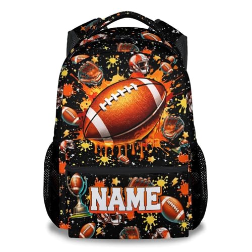 Kids Backpack for Boys, Personalized Football Bookbag with Name - 17" Large Capacity Sports School Bag for Elementary Preschool - color: Brown