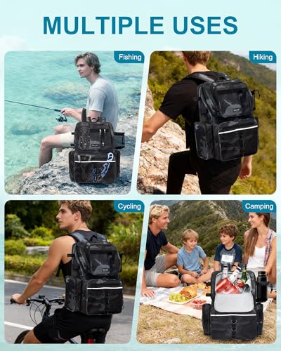 HXLGMD Fishing Backpack with Rod Holders,43L Large Water Resistant Tackle Bag Storage Gear and Equipment with Cooler for Men Fishing, Camping, Hiking, Khaki - color: Khaki Camo