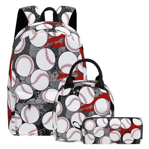 Baseball 3PCS Backpack for Boys Girls, Kids Back to School Backpack Sets with Lunch Bag Pencil Case, 17 Inch Lightweight Bookpack 3 in 1 Set for Teens Elementary Middle High School Students - color: Baseball
