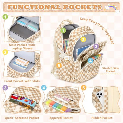 MUSEVOS Girls Backpack, Elementary Middle School Backpack, Large Capacity Kids Bookbag - color: Khaki
