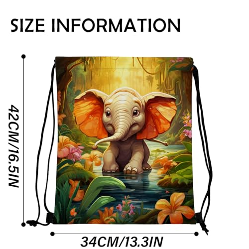 Drawstring Backpack Draw String Bag Waterproof for Sports Gym Beach Travel Cute Aesthetic Sackpack Men Women (13"×17")-Elephant - color: S-7-elephant