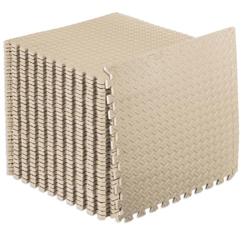 ProsourceFit Exercise Puzzle Mat 1/2-inch, EVA Interlocking Foam Floor Tiles for Home Gym, Workout Equipment, Kids Play Areas, Beige, 144 Sq Ft - 36 Tiles - color: Beige, size: 36 Pack (144 SQ FT)