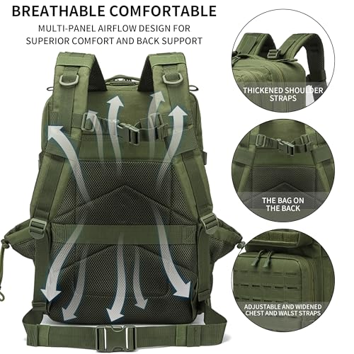 Military Tactical Backpack 45L/25L 3 Day Assault Pack Molle Daypack Hiking Backpack for Men and Women - color: Armygreen-2, size: 45L