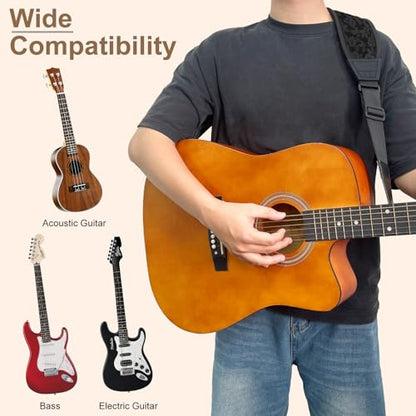 Guitar Bass Strap, Embroidered Electric Guitar Strap, Double Adjustable Buckle, Length Adjustable from 49" to 63", Equipped with 3" 3D Foam Padding, Suitable for Taller Guitarists, Black. - color: Black Embroidery(49"-63")