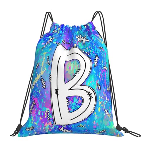Drawstring Backpack Bag Sport Gym Sackpack Initial Blue Draw String Cinch Bags Bulk String Backpack Storage Bag for Women Men Letters B - color: Letters B