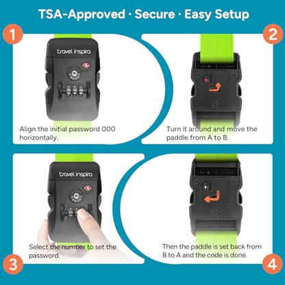Travel Inspira Luggage Straps for Suitcases with TSA Lock, Protect Your Luggage Anti-Burst, High Visibility Color, Easy to Identify Luggage Adjustable Heavy Duty Belt for 20-28Inch Suitcases - color: Apple Green