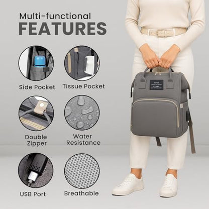 Multifunctional Baby Diaper Bag Backpack with Changing Station Baby Bag for Moms, Dads, Shower Gifts for Newborn Essentials (Diaper Bag Grey) - color: Diaper Bag Grey