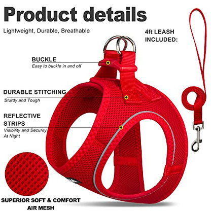 Fida Comfy Dog Harness with Leash, Cat Vest Harness Escape Proof, Breathable Lightweight Soft Mesh, Adjustable Reflective Step-in Harness for Puppy Toy Breeds & Extra-Small Pet (XXS, Red) - color: Fiery Red, size: XXS (Neck:11.4"-12.2"; Girth:12.6"-14.2")
