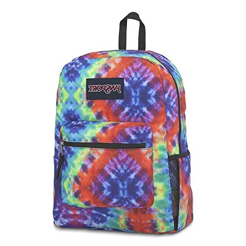 JanSport Cross Town Backpack 17" x 12.5" x 6" - Simple Bag for Everyone with 1 Main Compartment, Front Utility Pocket - Premium Class Accessories - Red Multi Hippie Days - color: Red/Multi Hippie Days