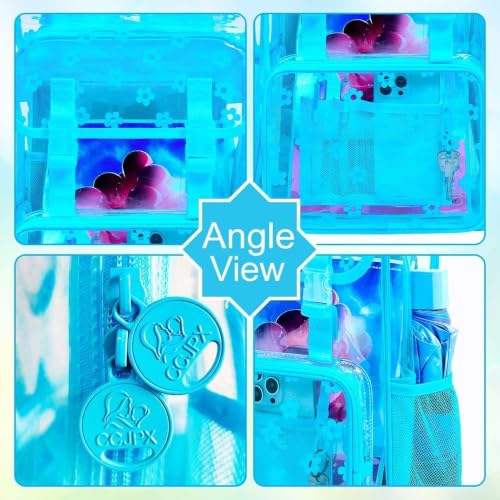 17" Clear Backpack for Girls, School Kids Transparent Bookbag Set, 3Pcs Stadium Approved See Through Backpack with Lunch Box (Blue) - color: Plum Blossom Blue
