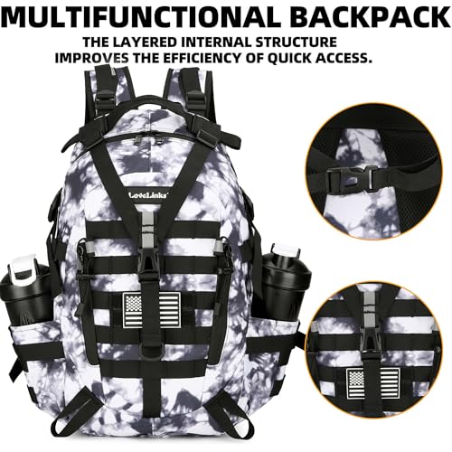 Lovelinks21 25L Tactical Backpack Hiking Daypacks Outdoor Military Molle Bag EDC Rucksack Motorcycle Backpack for Camping - color: Black&white