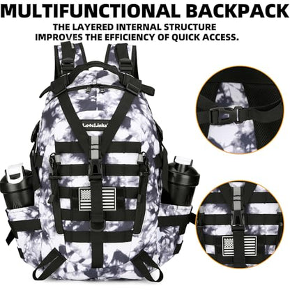 Lovelinks21 25L Tactical Backpack Hiking Daypacks Outdoor Military Molle Bag EDC Rucksack Motorcycle Backpack for Camping - color: Black&white