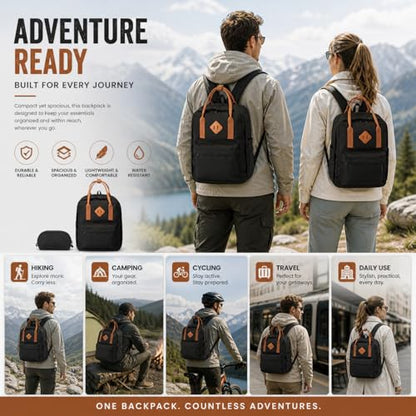Travel Backpack for Women & Men, Laptop Backpack Fits 15.6 Inch Laptop, Water-Resistant Durable Computer Bag for Work, College & Daily Commute (Black) - color: Black