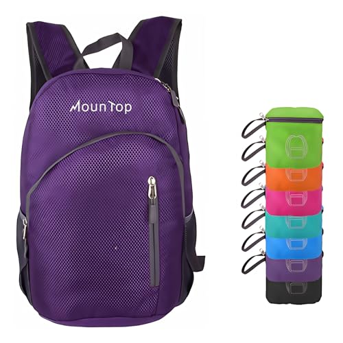 MounTop Outdoor Lightweight Foldable Water Resistant Backpack for Travel Hiking Riding - color: Purple