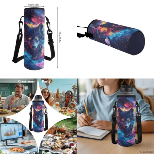 ZDCUSTOM Cosmic Wolf Backpack Sets for Boys, School Backpack with Lunch Box for Kids, Elementary Bookbag with Pencil Case, Water Bottle Sleeves, Keychain, Back to School Gear for Boys Age 8-10 - color: Cosmic Wolf