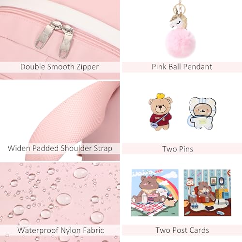 Backpack for Girls with Accessories Laptop Bookbags 16 Inch Kawaii Kids Elementary Middle High School Bag College Travel Daypack Gifts for Teens Women Students (Pink) - color: Pink