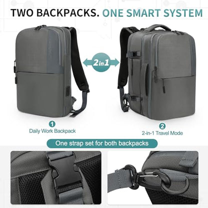 2-in-1 Travel Backpack for Men, Expandable 16" Laptop Backpack with Detachable Briefcase, Water-Resistant Carry-On Business Bag with USB-C, Gray - color: Gray