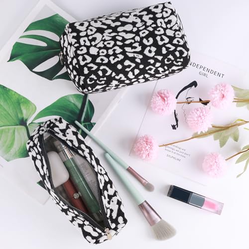 3 Pcs Makeup Bag Cosmetic Bag Set for Girls Women Travel Organizer Bathroom Toiletry Pouch Large Capacity Storage Bag (Black-2) - color: Black-2