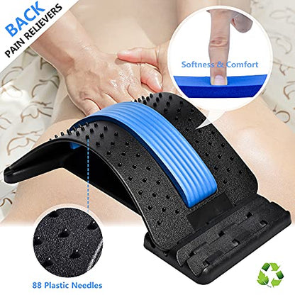 JUMPOW Back Stretcher for Lower Back Pain Relief, 4 Level Adjustable Lumbar Back Cracker Board for Scoliosis, Spine Decompression, Sciatica - color: Black, Blue-4 Level